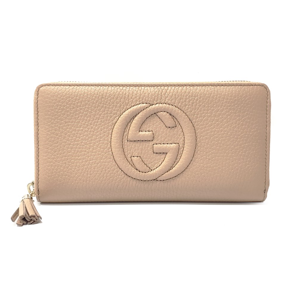 【GUCCI 】 598187 SOHO 大雙G LOGO小牛皮拉鍊長夾(膚色)