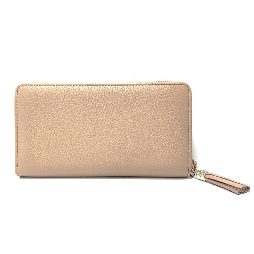 【GUCCI 】 598187 SOHO 大雙G LOGO小牛皮拉鍊長夾(膚色)