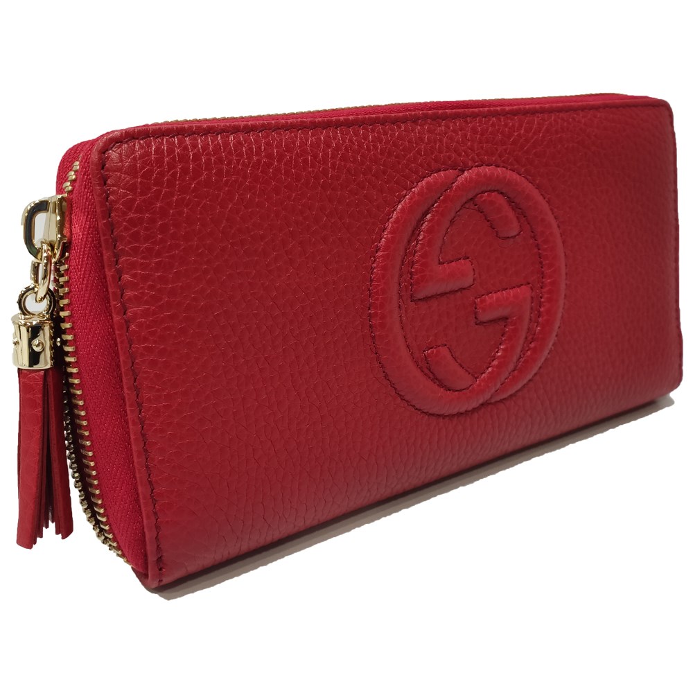 【GUCCI 】 598187 SOHO 大雙G LOGO小牛皮拉鍊長夾(紅色)