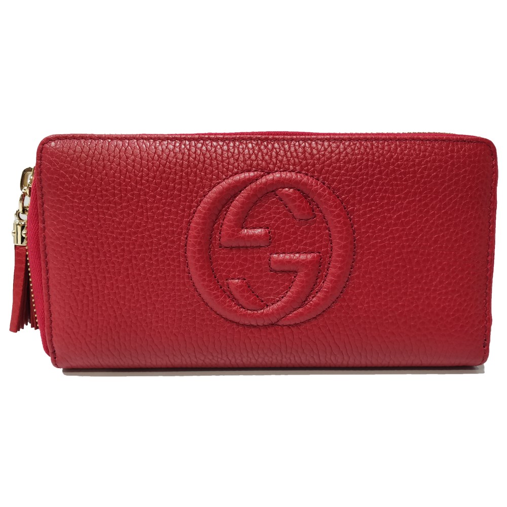 【GUCCI 】 598187 SOHO 大雙G LOGO小牛皮拉鍊長夾(紅色)