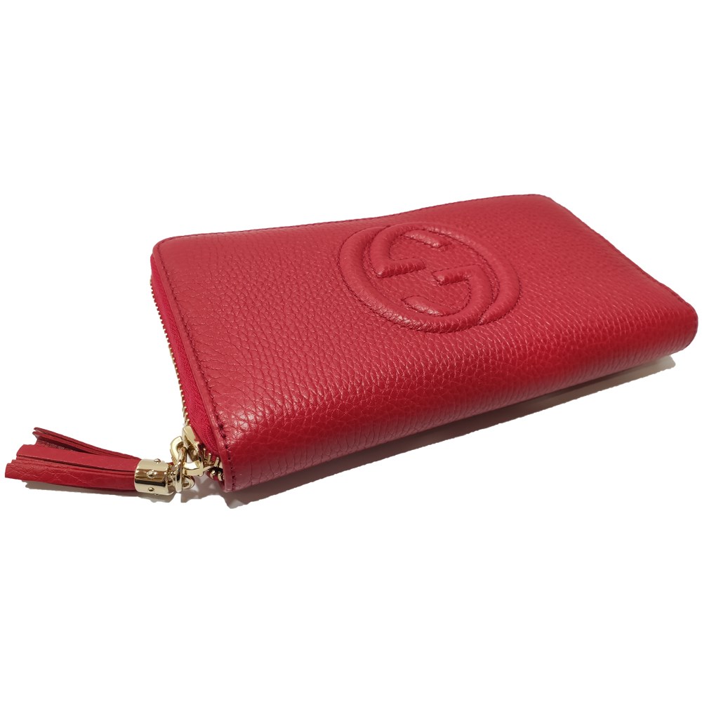 【GUCCI 】 598187 SOHO 大雙G LOGO小牛皮拉鍊長夾(紅色)