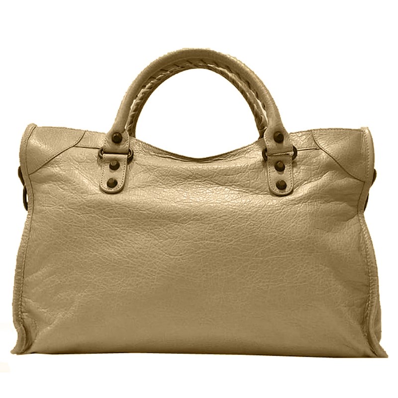 【Balenciaga 】115748  CLASSIC CITY 銅釦羊皮機車包(米色)