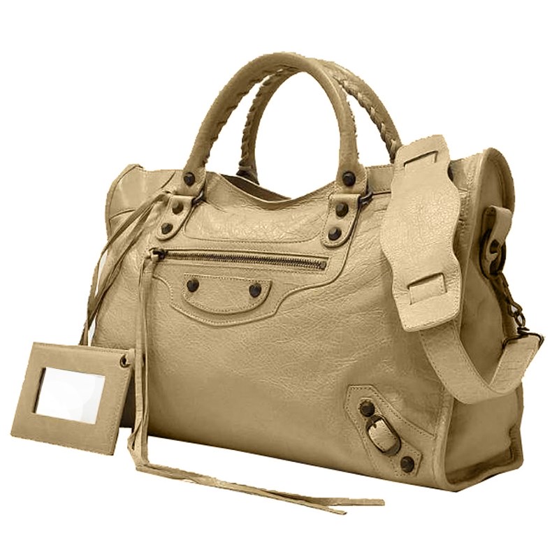 【Balenciaga 】115748  CLASSIC CITY 銅釦羊皮機車包(米色)