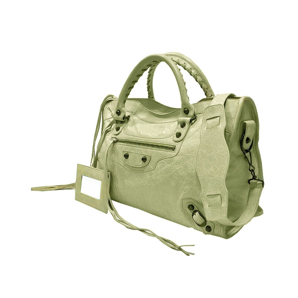 【Balenciaga 】115748  CLASSIC CITY 銅釦羊皮機車包(青綠)