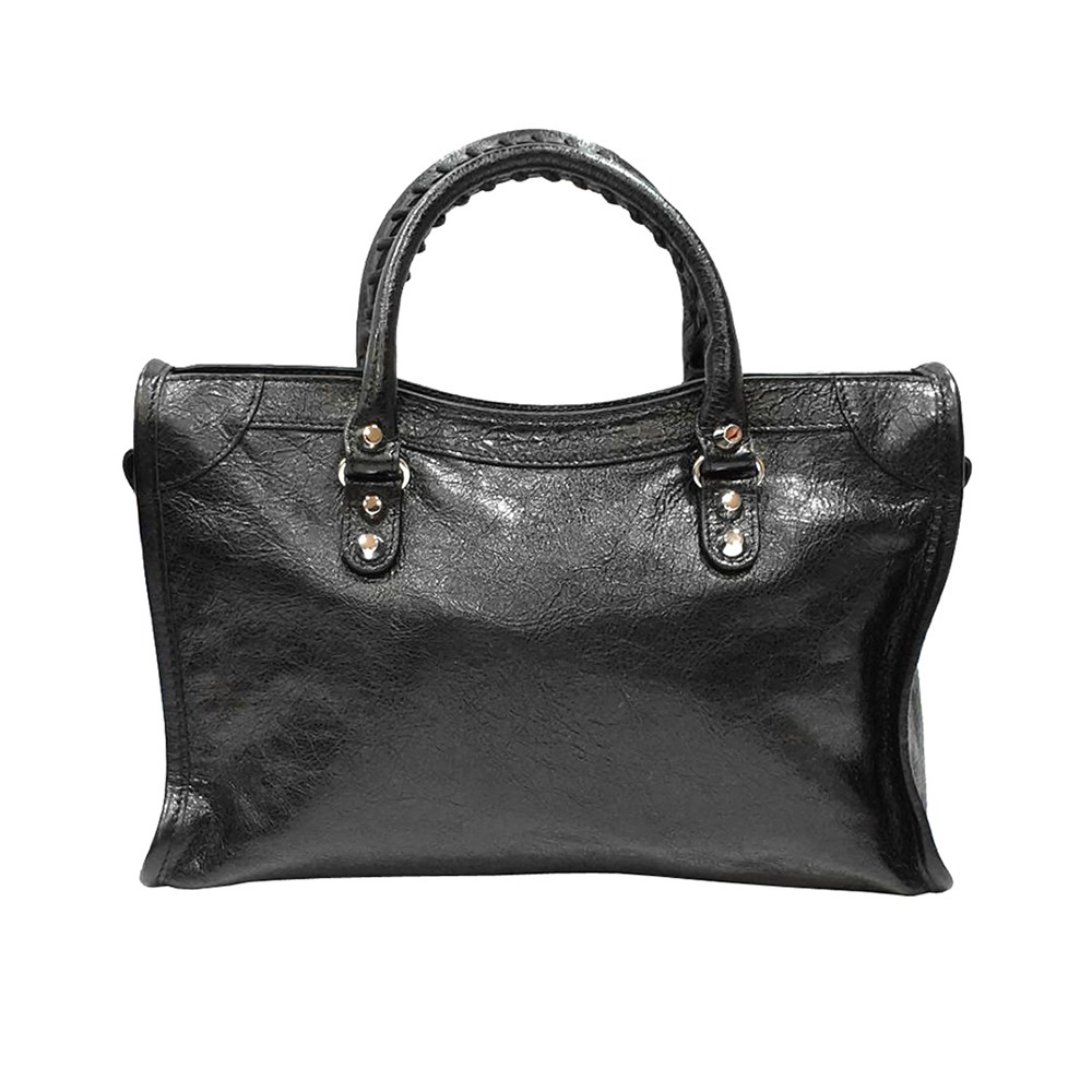 【Balenciaga 】300295 Mini City亮銀釦羊皮機車包(黑色)