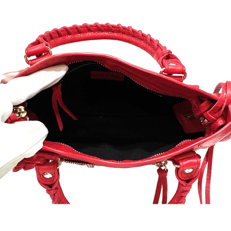 【Balenciaga 】300295 Mini City亮銀釦羊皮機車包(紅色)