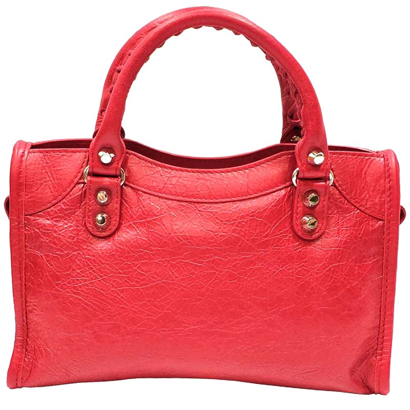 【Balenciaga 】300295 Mini City亮銀釦羊皮機車包(紅色)