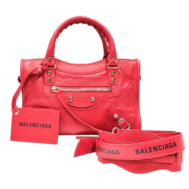 【Balenciaga 】300295 Mini City亮銀釦羊皮機車包(紅色)