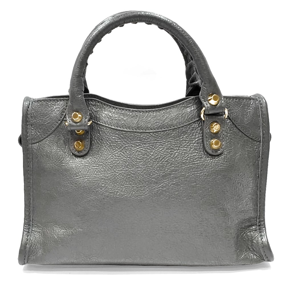 【Balenciaga 】300295 Mini City亮銀釦羊皮機車包(深灰金扣)