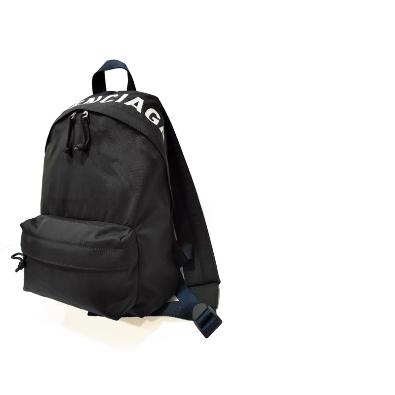 【Balenciaga 】565798 Wheel系列刺繡大LOGO尼龍後背包/雙肩包(黑色)