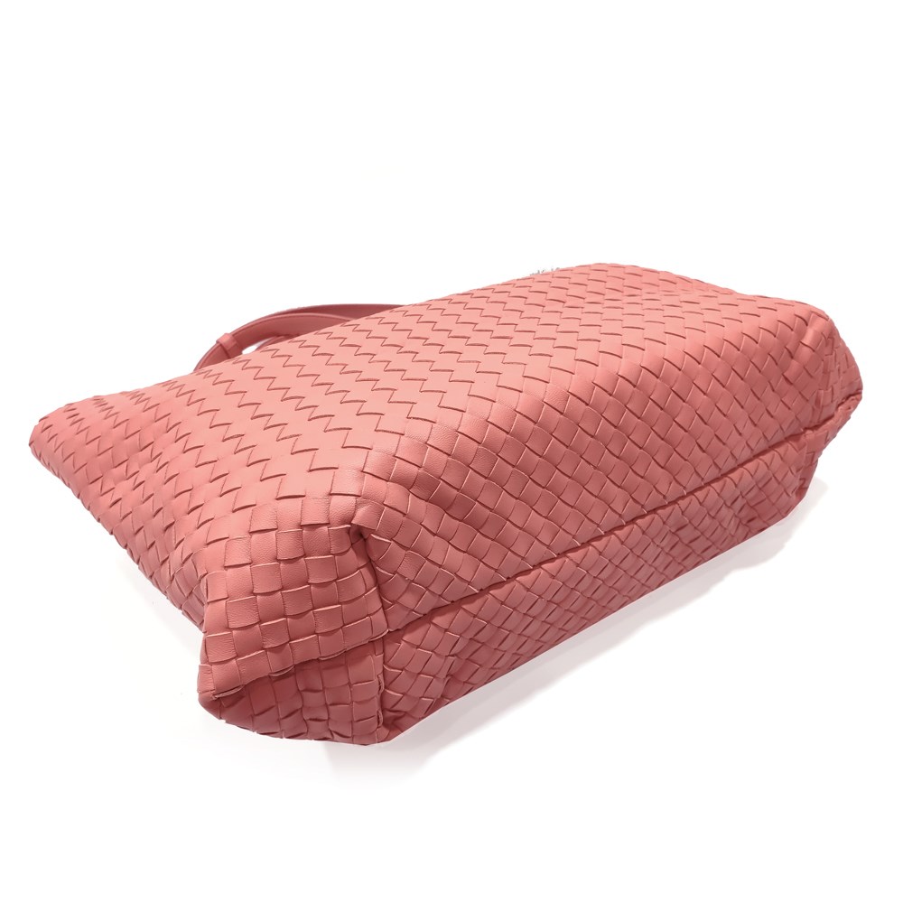 【BOTTEGA VENETA 】297983 經典編織羊皮壓扣羅馬手提包(玫瑰粉)