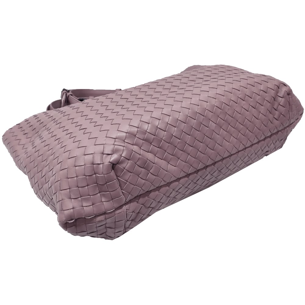 【BOTTEGA VENETA 】297983 經典編織羊皮壓扣羅馬手提包(藕粉)