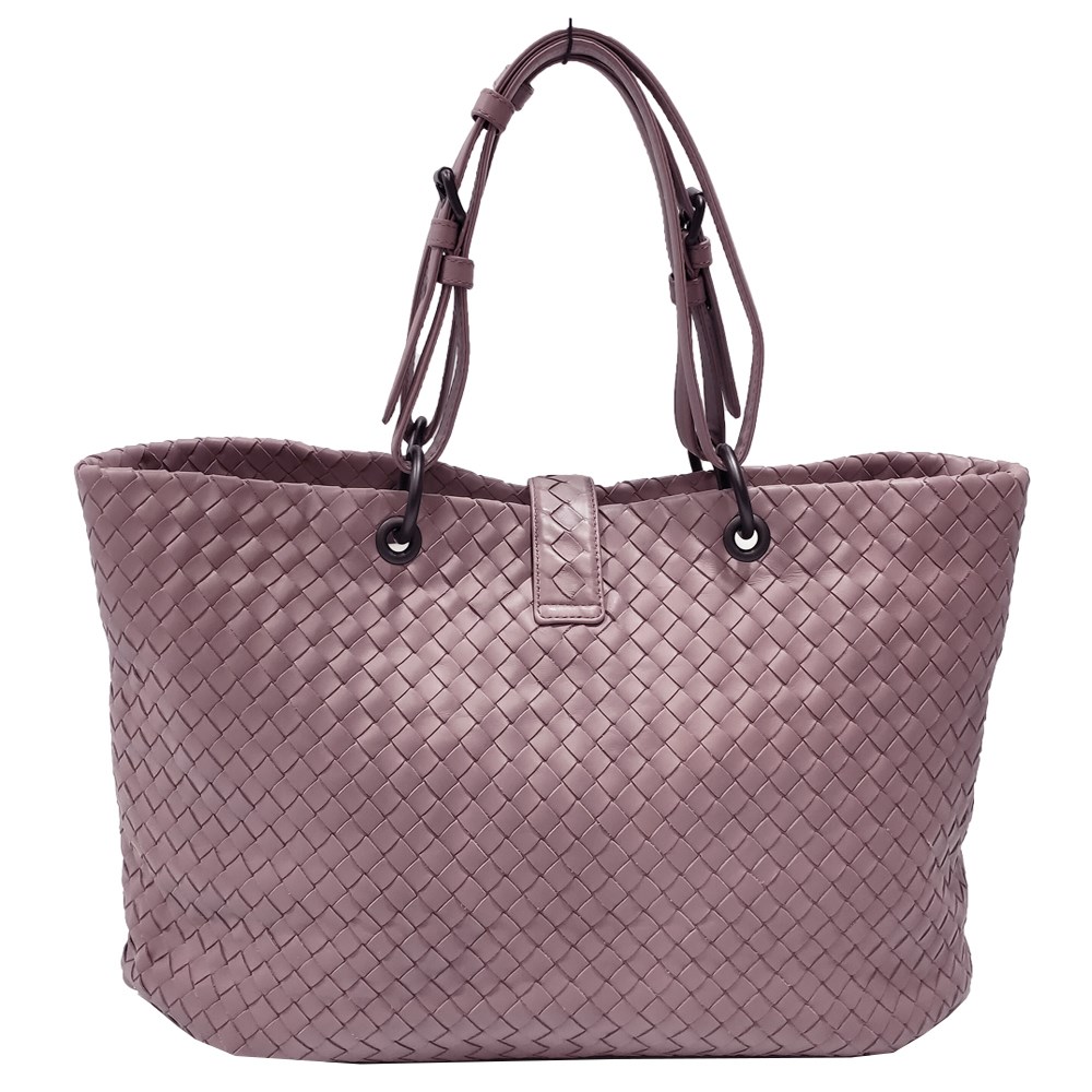 【BOTTEGA VENETA 】297983 經典編織羊皮壓扣羅馬手提包(藕粉)