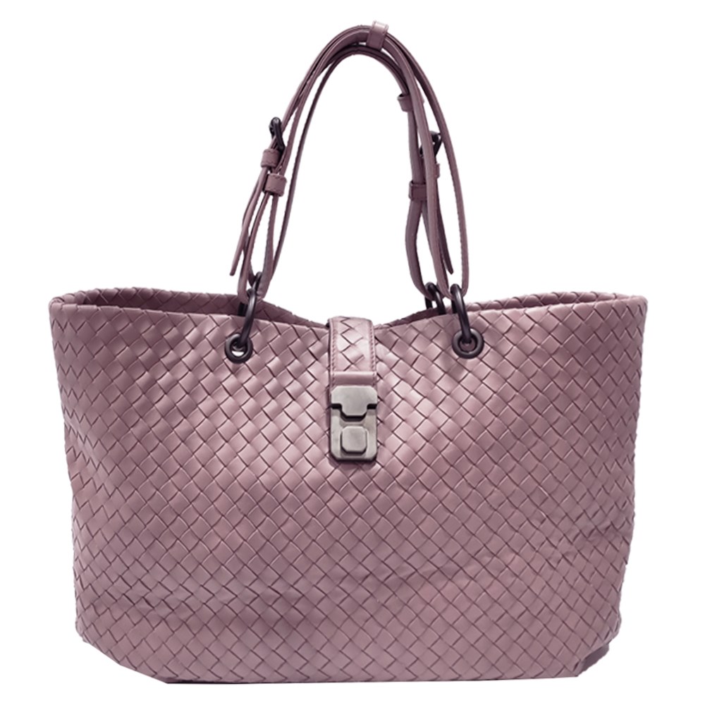 【BOTTEGA VENETA 】297983 經典編織羊皮壓扣羅馬手提包(藕粉)