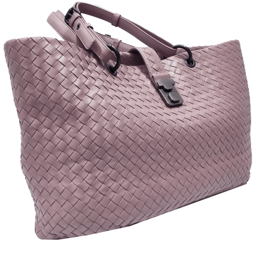 【BOTTEGA VENETA 】297983 經典編織羊皮壓扣羅馬手提包(藕粉)