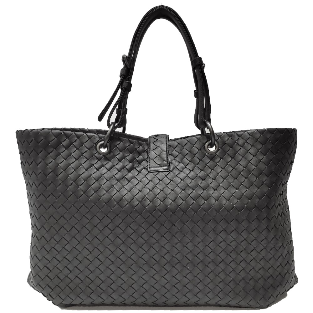 【BOTTEGA VENETA 】297983 經典編織羊皮壓扣羅馬手提包(黑色)