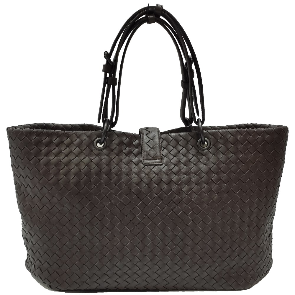 【BOTTEGA VENETA 】297983 經典編織羊皮壓扣羅馬手提包(咖啡色)