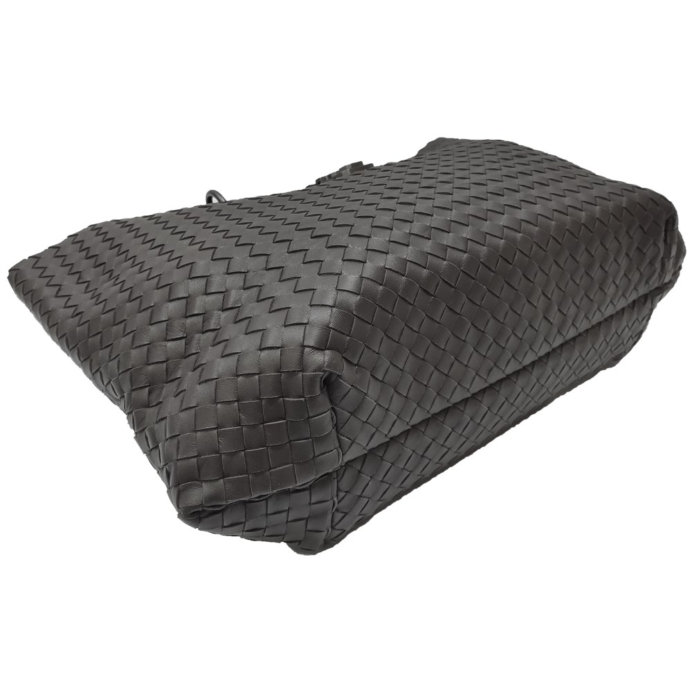 【BOTTEGA VENETA 】297983 經典編織羊皮壓扣羅馬手提包(咖啡色)
