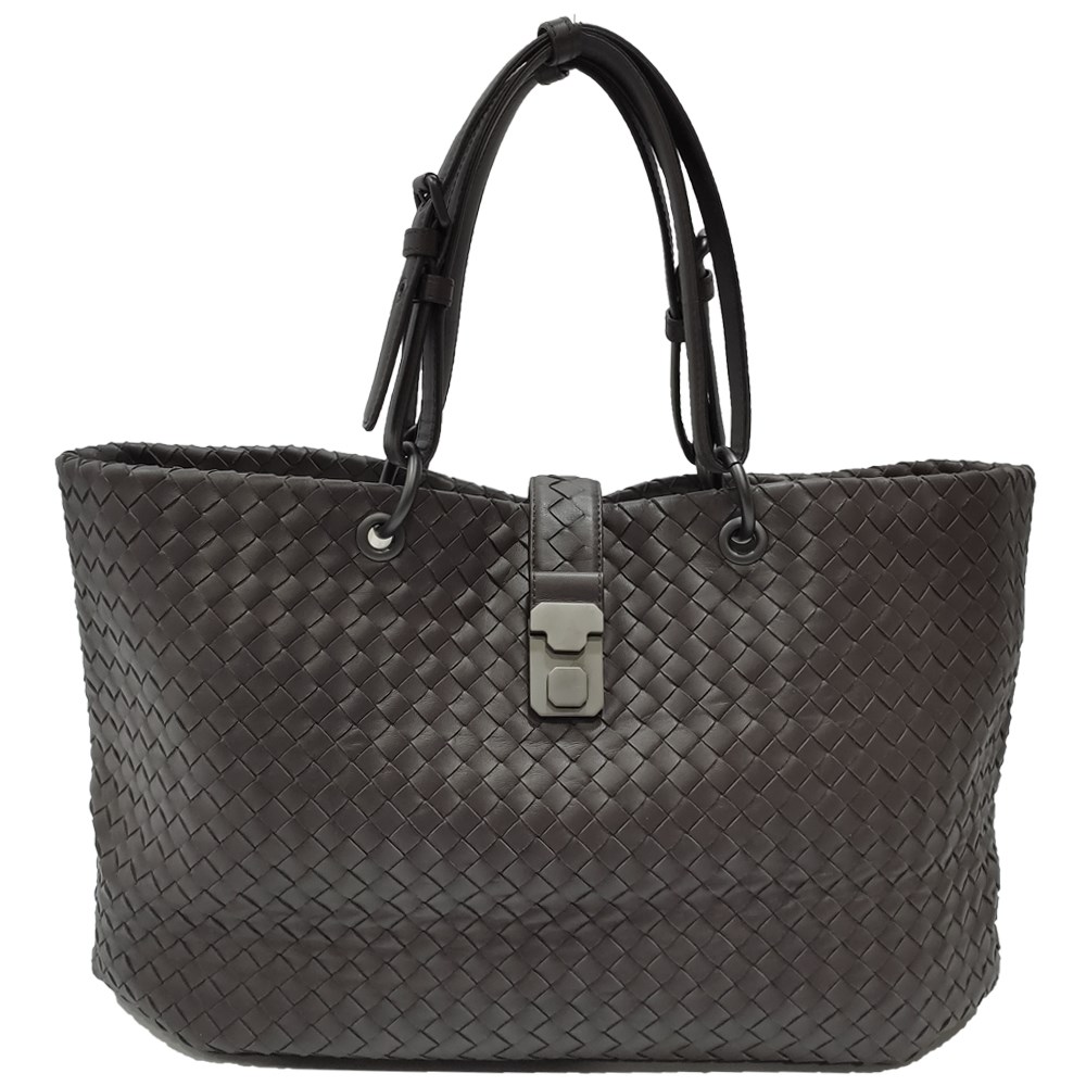【BOTTEGA VENETA 】297983 經典編織羊皮壓扣羅馬手提包(咖啡色)