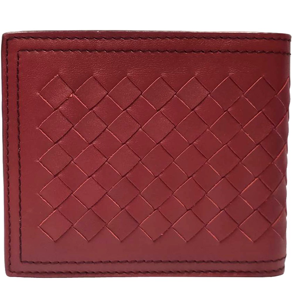 【BOTTEGA VENETA 】113993 經典編織小羊皮雙線中性短夾(紅色-8卡)