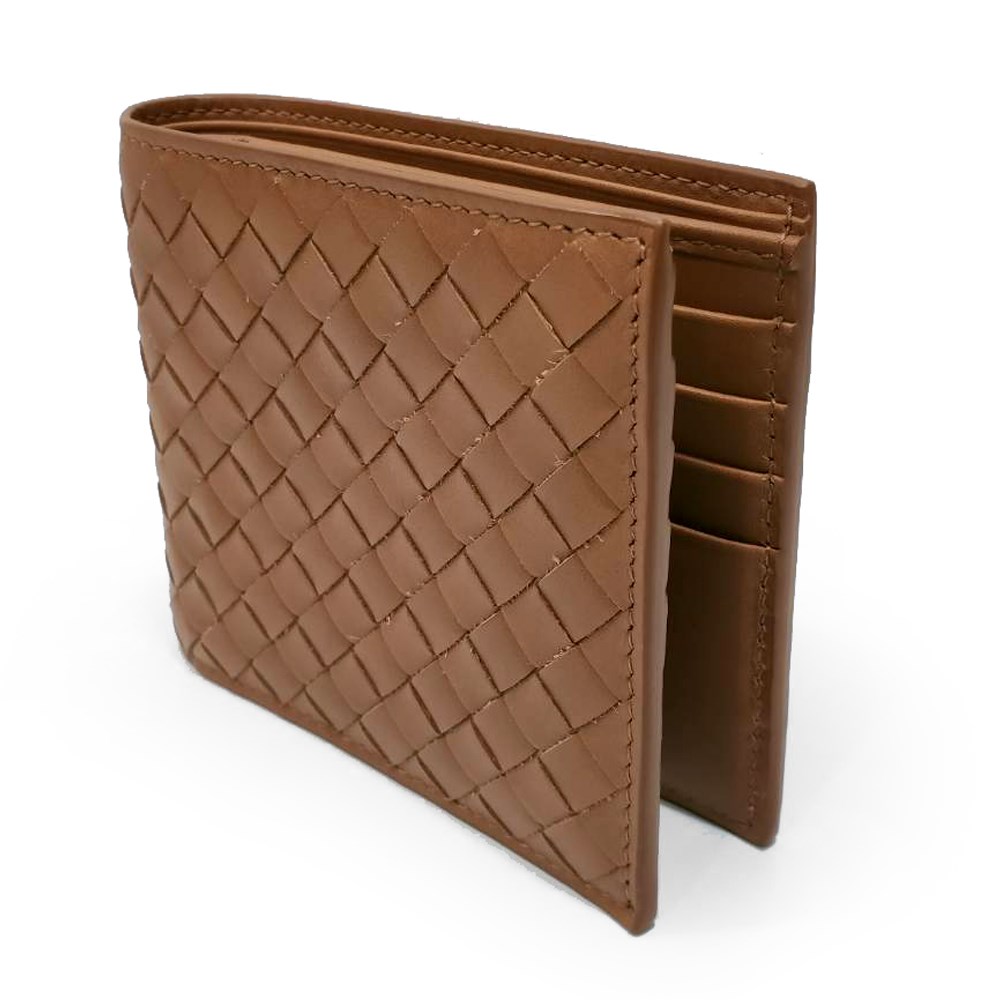 【BOTTEGA VENETA 】196207 經典編織小羊皮中性短夾(焦糖色)