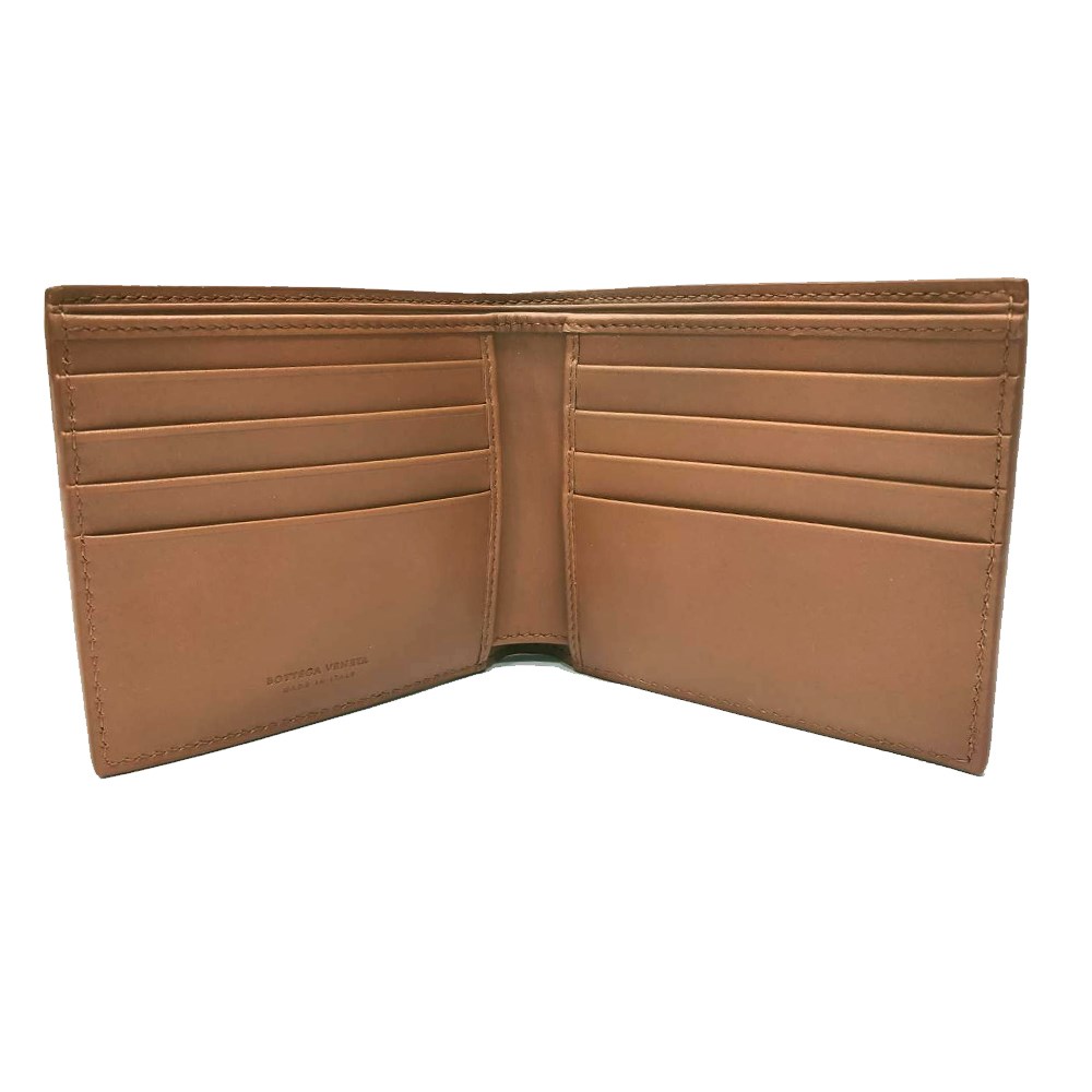 【BOTTEGA VENETA 】196207 經典編織小羊皮中性短夾(焦糖色)