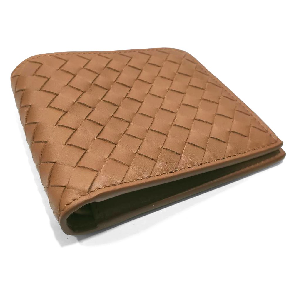 【BOTTEGA VENETA 】196207 經典編織小羊皮中性短夾(焦糖色)