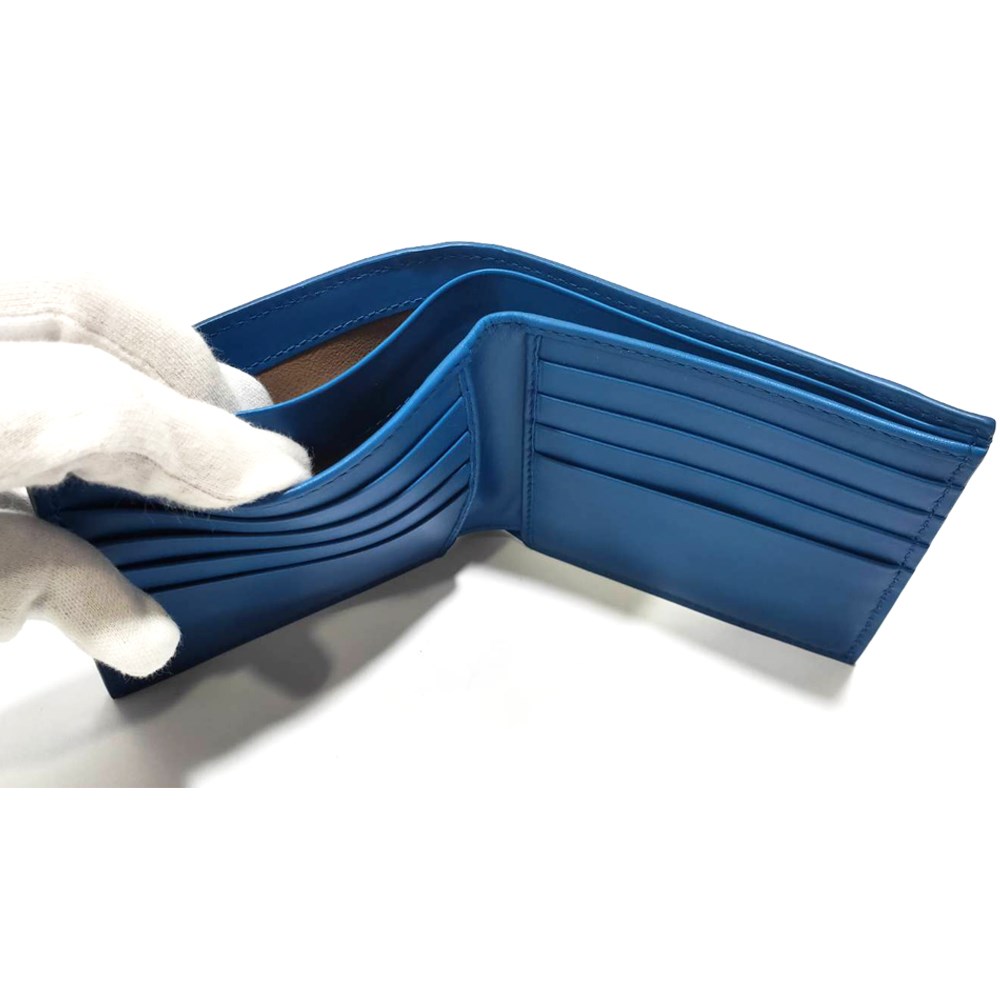 【BOTTEGA VENETA 】196207 經典編織小羊皮中性短夾(藍色)