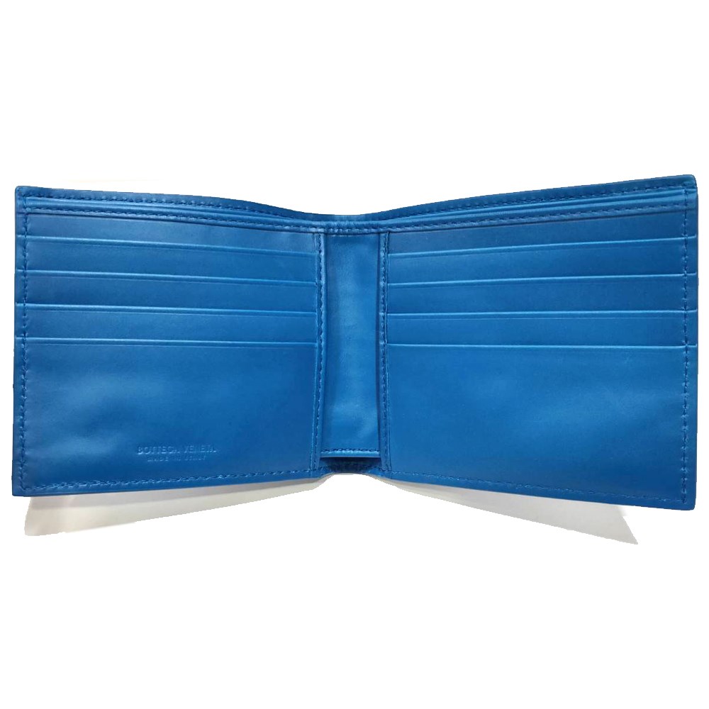 【BOTTEGA VENETA 】196207 經典編織小羊皮中性短夾(藍色)