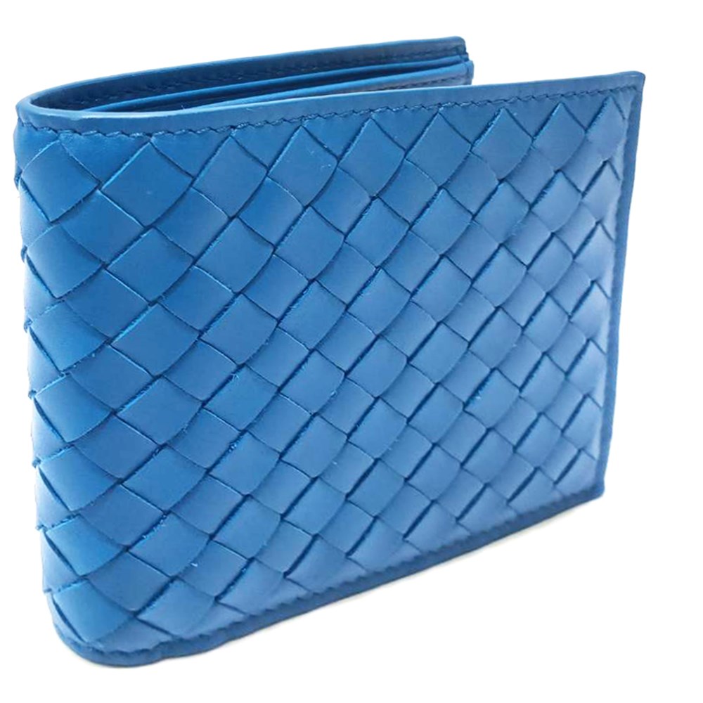 【BOTTEGA VENETA 】196207 經典編織小羊皮中性短夾(藍色)