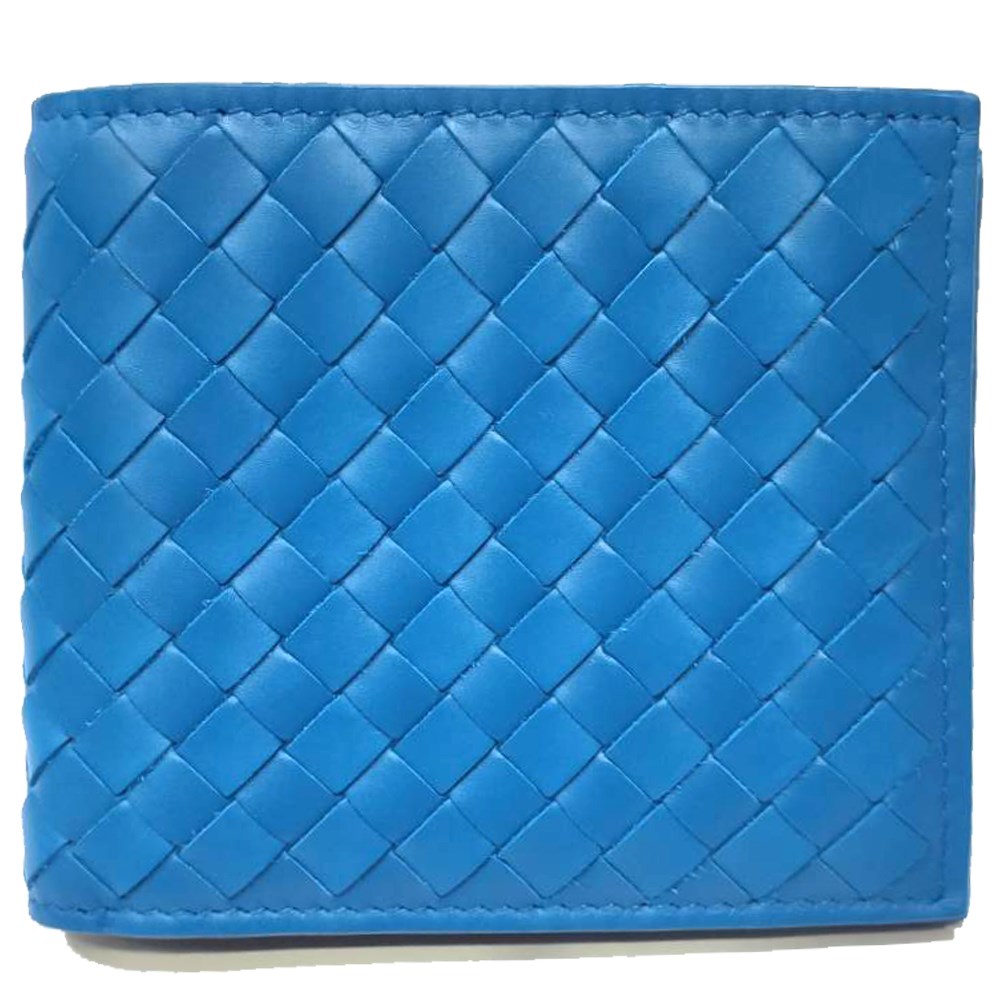 【BOTTEGA VENETA 】196207 經典編織小羊皮中性短夾(藍色)