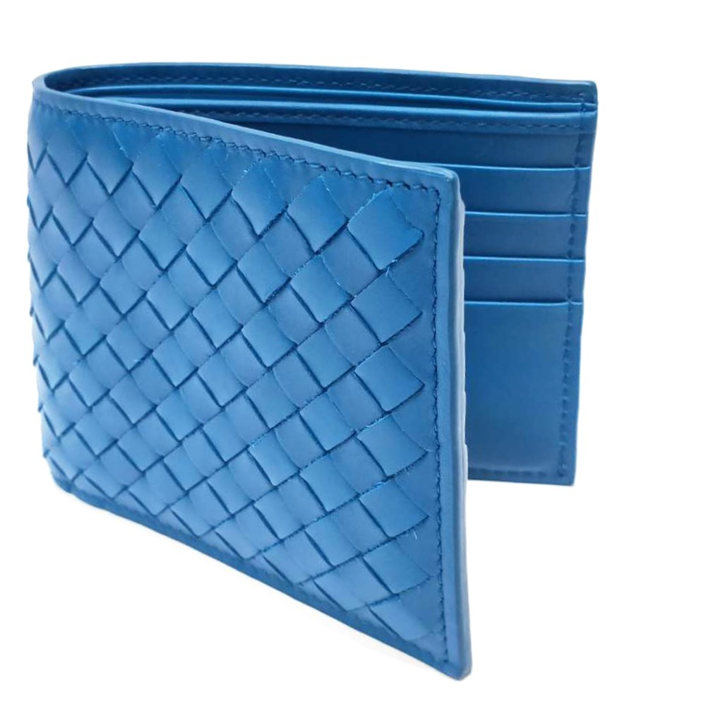 【BOTTEGA VENETA 】196207 經典編織小羊皮中性短夾(藍色)