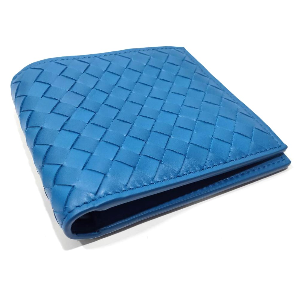 【BOTTEGA VENETA 】196207 經典編織小羊皮中性短夾(藍色)
