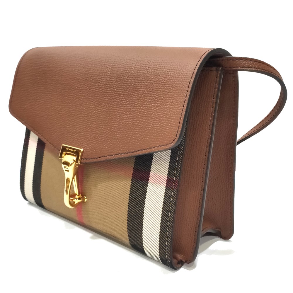 【BURBERRY 】39808261 經典HOUSE系列格紋棉麻拼色肩背/斜背包(棕色)