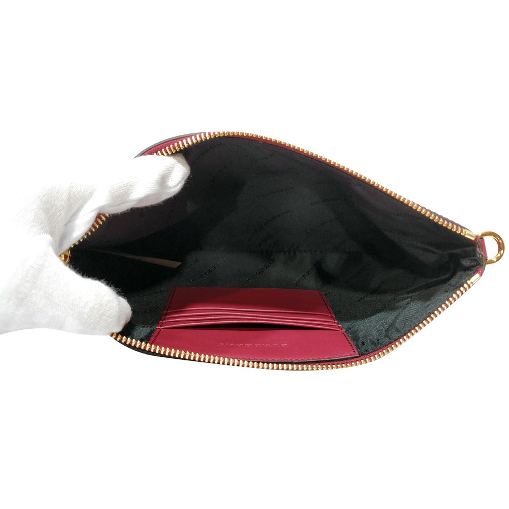 【BURBERRY 】39753681 經典格紋Peyton House系列牛皮飾編肩背斜背/手拿包(紅色)