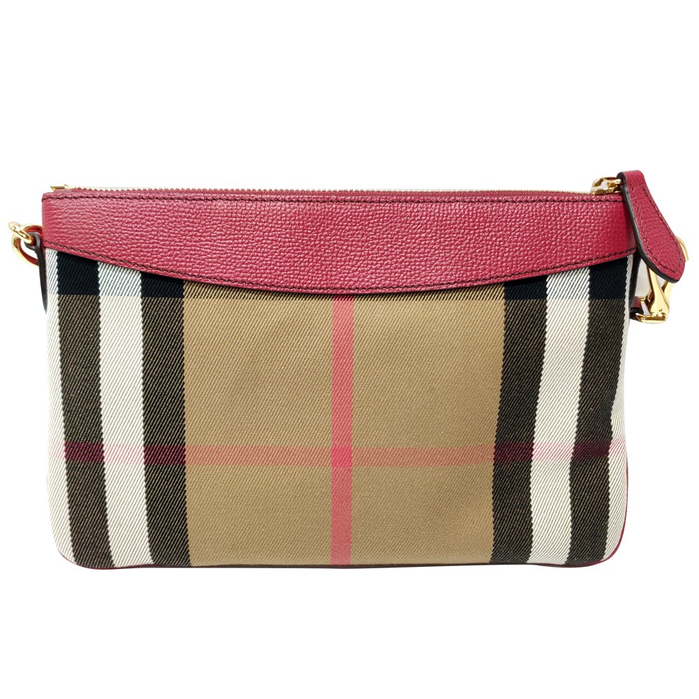 【BURBERRY 】39753681 經典格紋Peyton House系列牛皮飾編肩背斜背/手拿包(紅色)