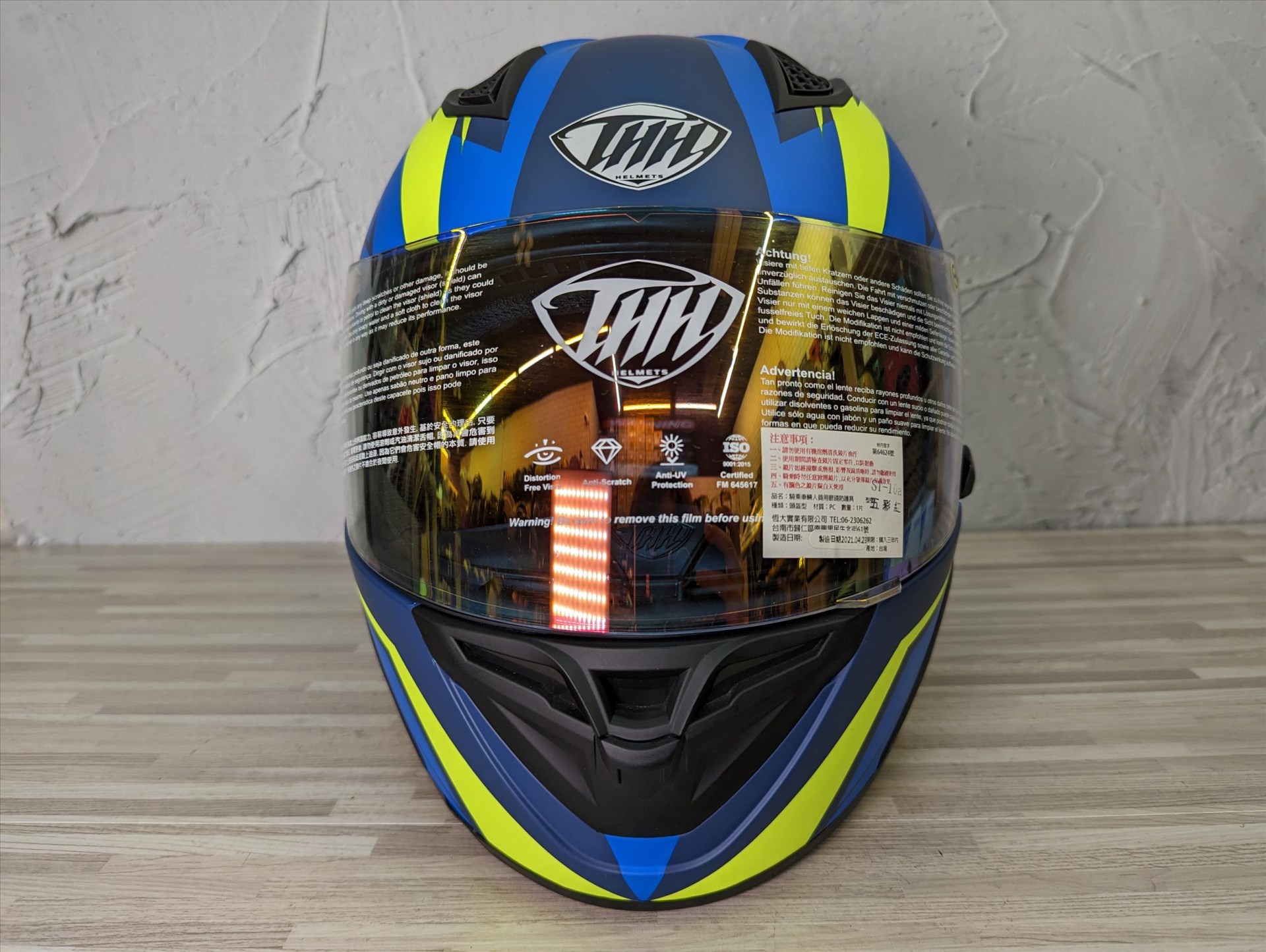 《遠古騎士》THH T810S TURBO 平藍/藍螢黃 淺電鍍鏡片 全罩式 安全帽