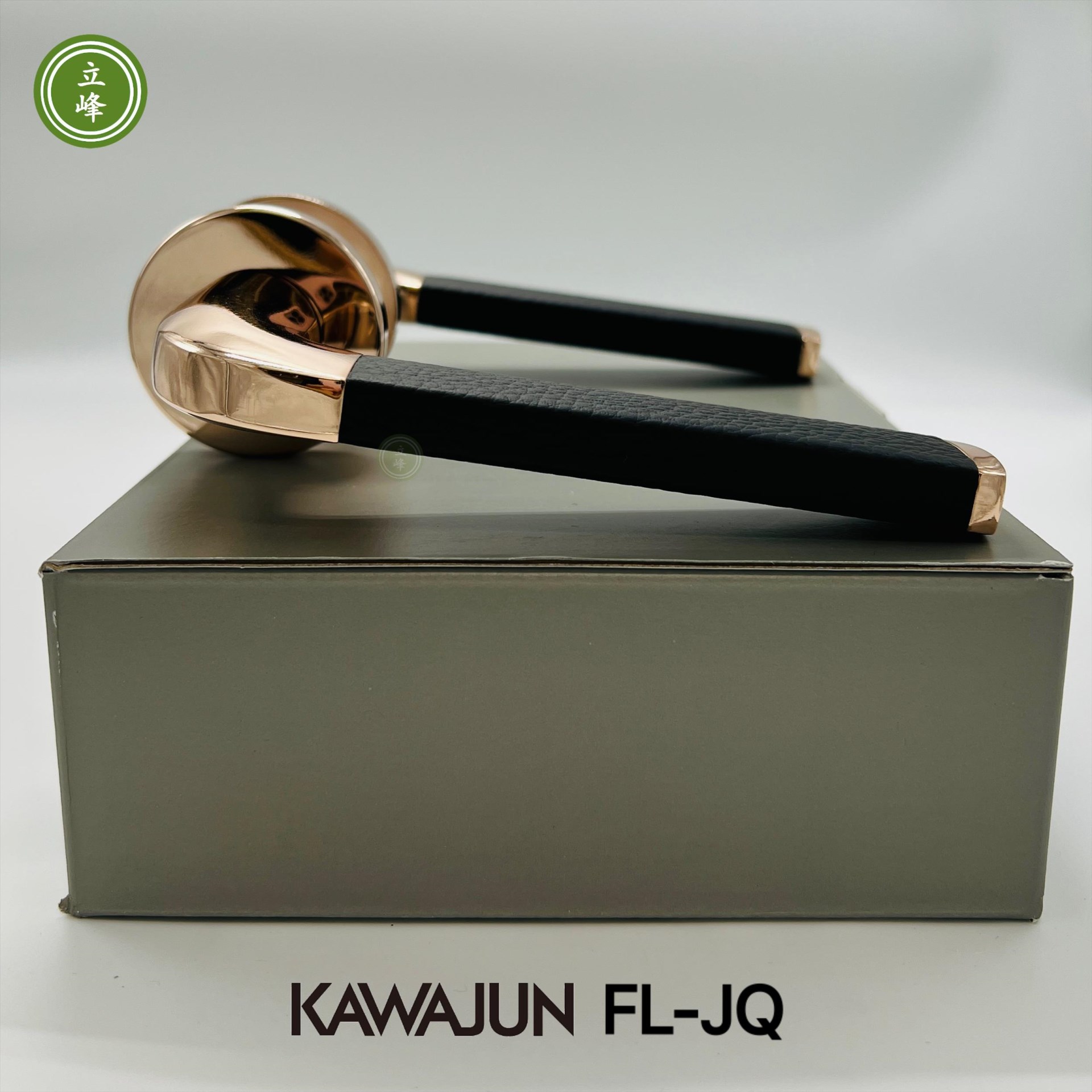 KAWAJUN-FL-亮玫瑰金+黑色皮革 水平門鎖