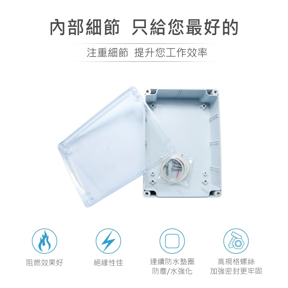G214C 171 x 121 x 55mm 萬用型 IP65 防塵防水 PC 塑膠盒 淺灰 透明上蓋 操作溫度 - 40℃ 至 120℃