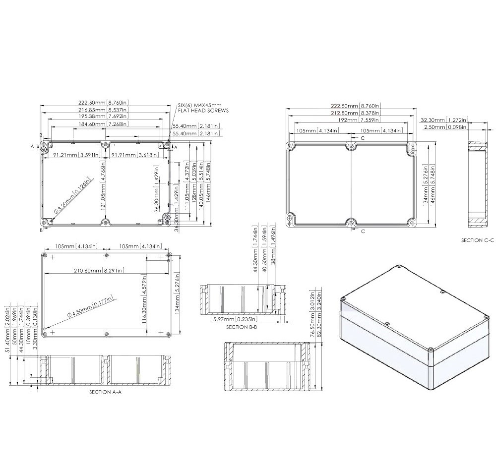 G125 222 x 146 x 82mm 萬用型 IP65 防塵防水壓鑄鋁盒