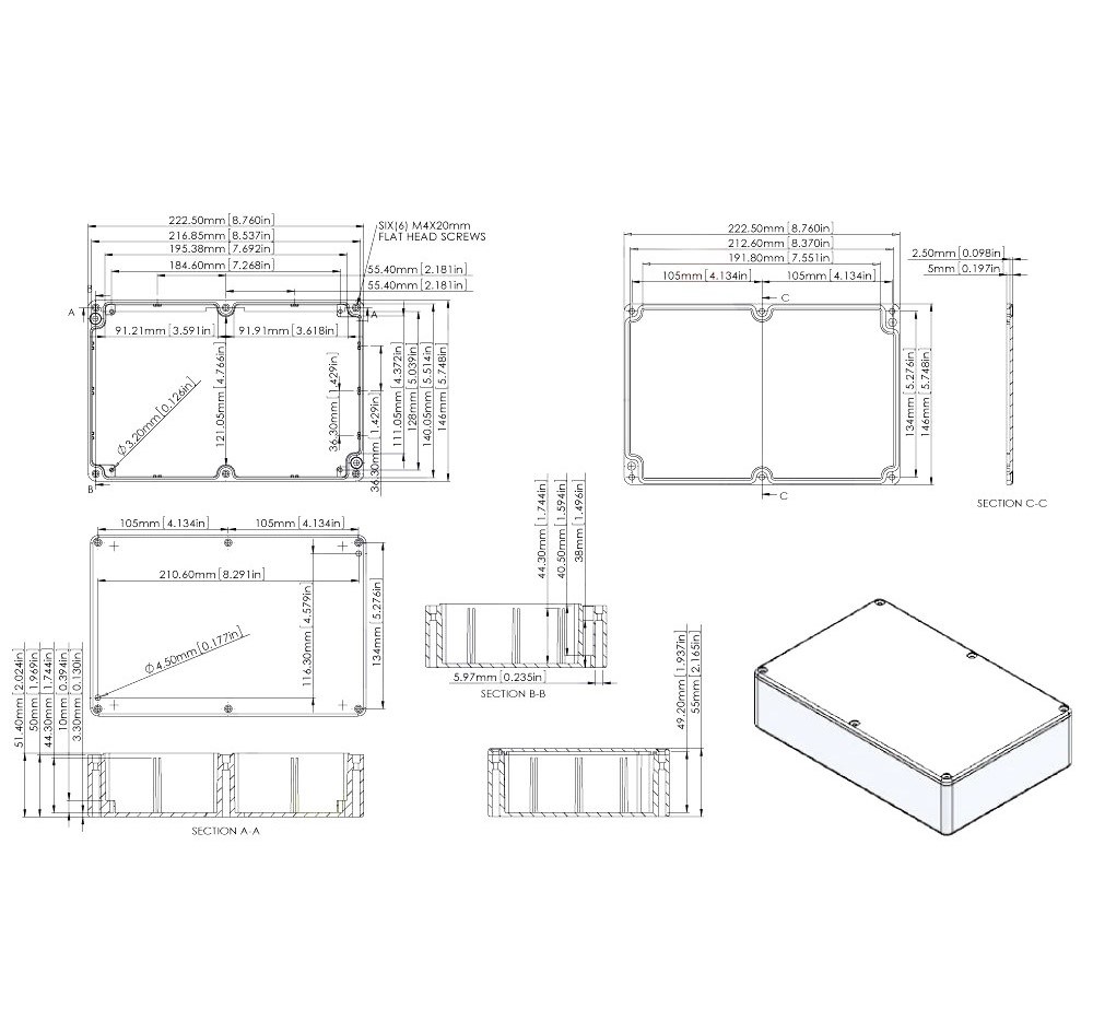 G124 222 x 146 x 55mm 萬用型 IP65 防塵防水壓鑄鋁盒