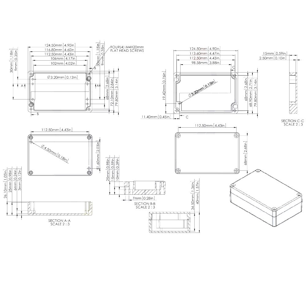 G107  125 x 80 x 40mm 萬用型 IP65 防塵防水壓鑄鋁盒