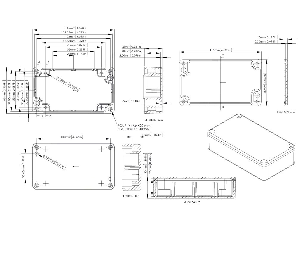 G106  115 x 65 x 30mm 萬用型 IP65 防塵防水壓鑄鋁盒