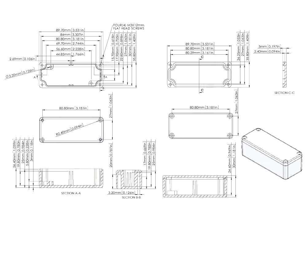 G102  90 x 36 x 30mm 萬用型 IP65 防塵防水壓鑄鋁盒