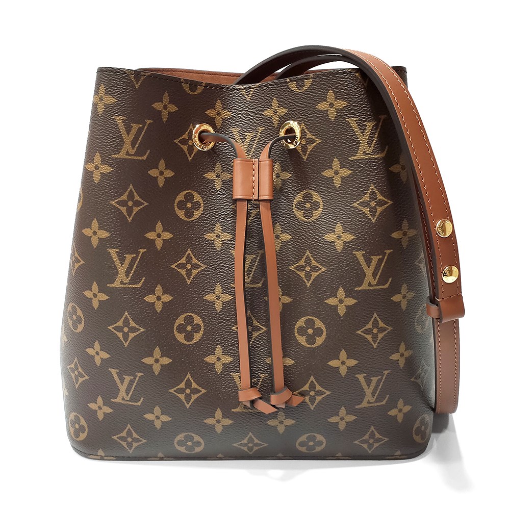 【Louis Vuitton 路易威登】M44887 經典Neonoe系列Monogram印花牛皮鑲飾束口斜背/肩背水桶包(焦糖色)