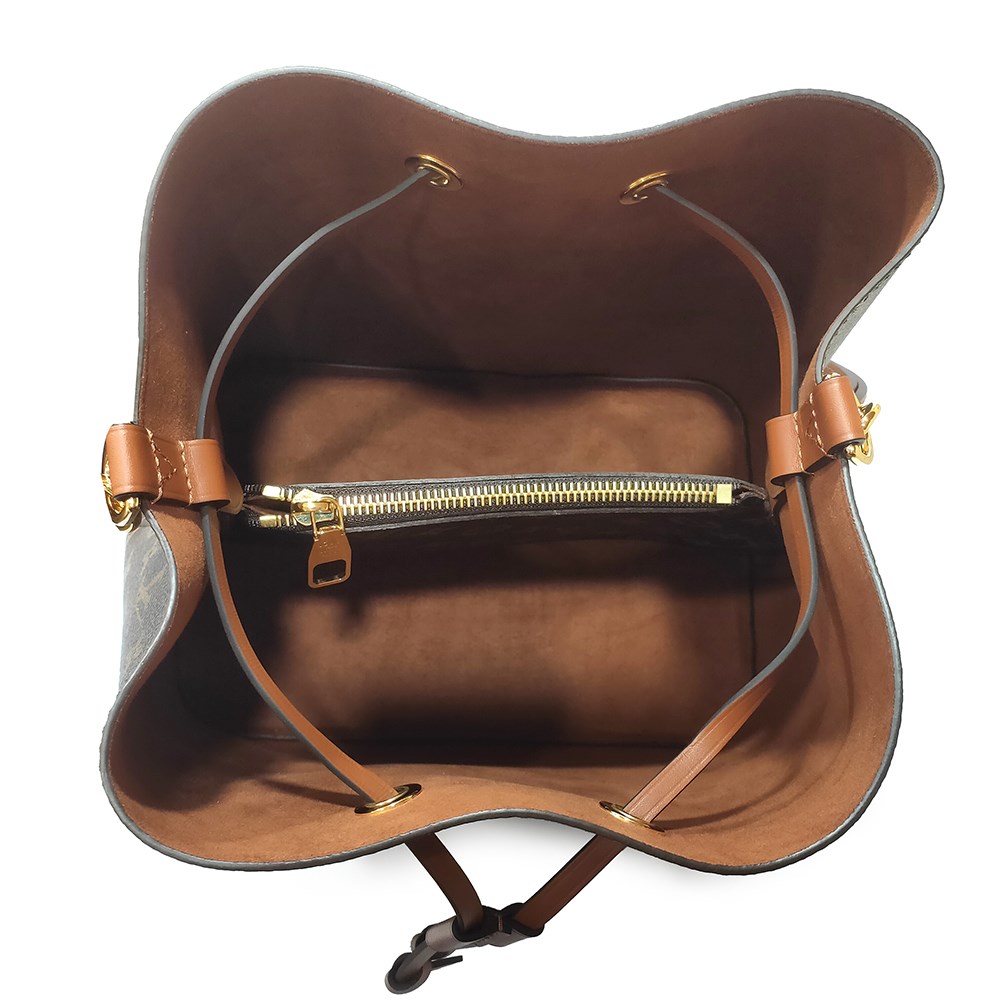 【Louis Vuitton 路易威登】M44887 經典Neonoe系列Monogram印花牛皮鑲飾束口斜背/肩背水桶包(焦糖色)