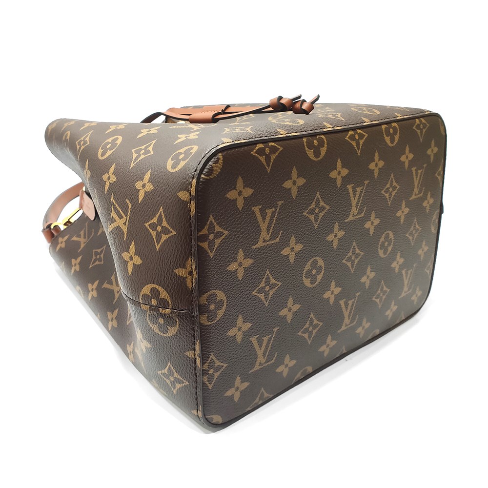 【Louis Vuitton 路易威登】M44887 經典Neonoe系列Monogram印花牛皮鑲飾束口斜背/肩背水桶包(焦糖色)