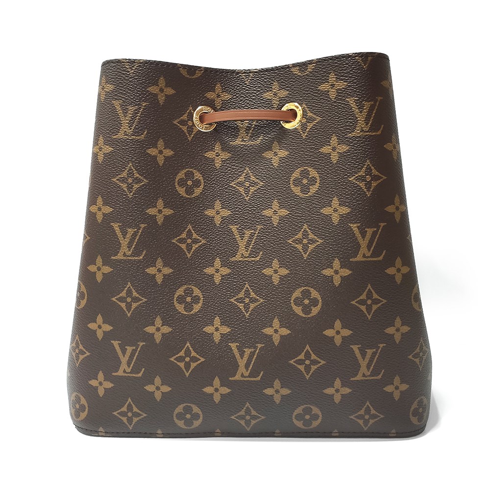 【Louis Vuitton 路易威登】M44887 經典Neonoe系列Monogram印花牛皮鑲飾束口斜背/肩背水桶包(焦糖色)