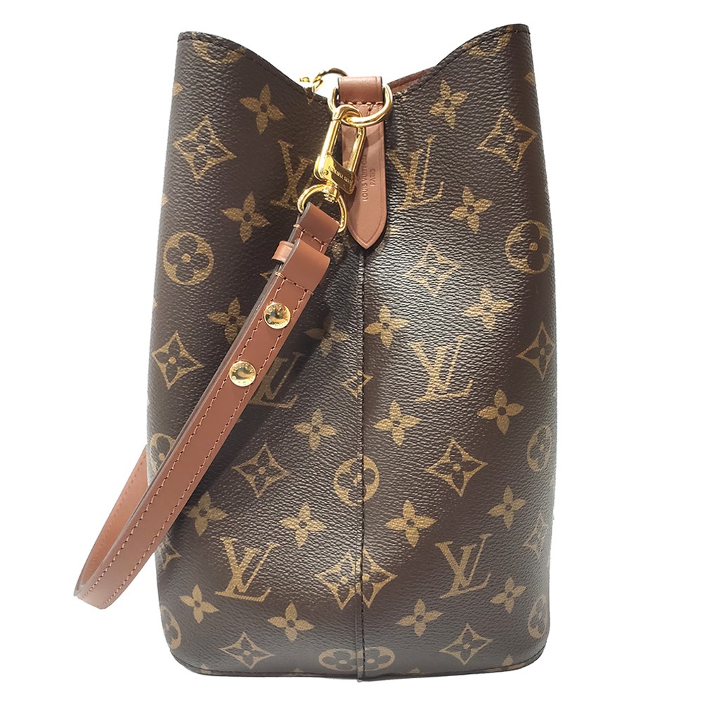 【Louis Vuitton 路易威登】M44887 經典Neonoe系列Monogram印花牛皮鑲飾束口斜背/肩背水桶包(焦糖色)