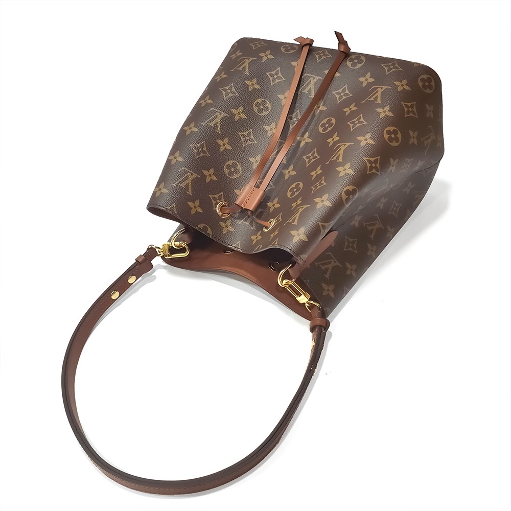 【Louis Vuitton 路易威登】M44887 經典Neonoe系列Monogram印花牛皮鑲飾束口斜背/肩背水桶包(焦糖色)
